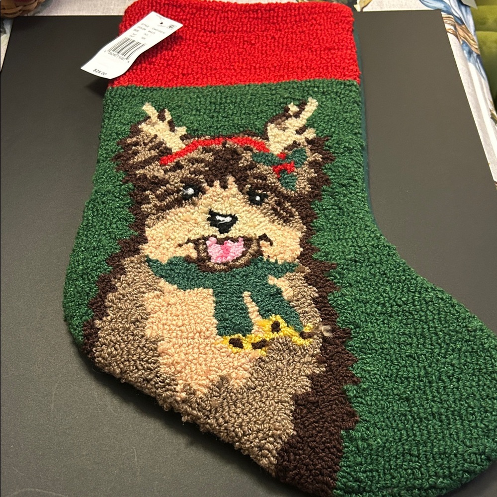 C&F Home Hooked Needlepoint Christmas Stocking Yorkie 20”, New Dillards, NWT
